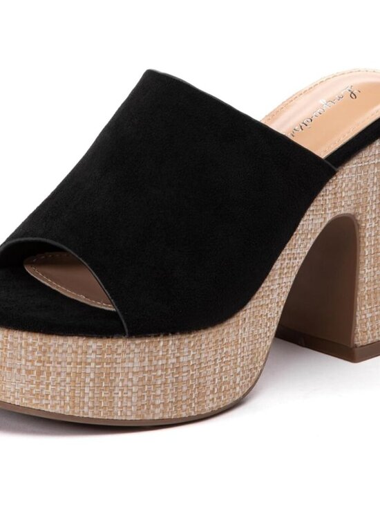 Shoes - Women's Black 34 Chunky Platform High Heels Square Open Wedge Sandals Shoes